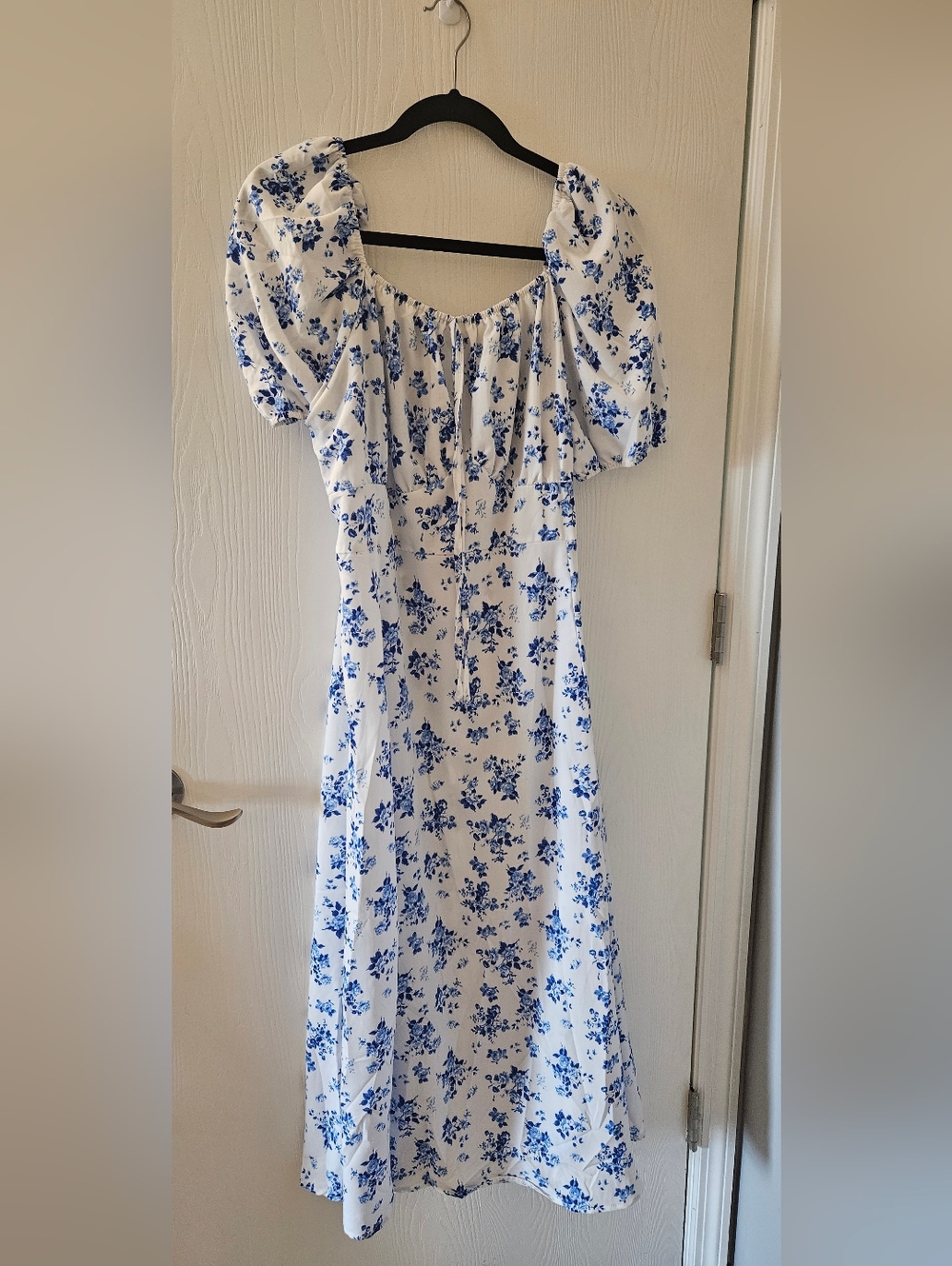 SHEIN White Dress with Blue Floral Accents